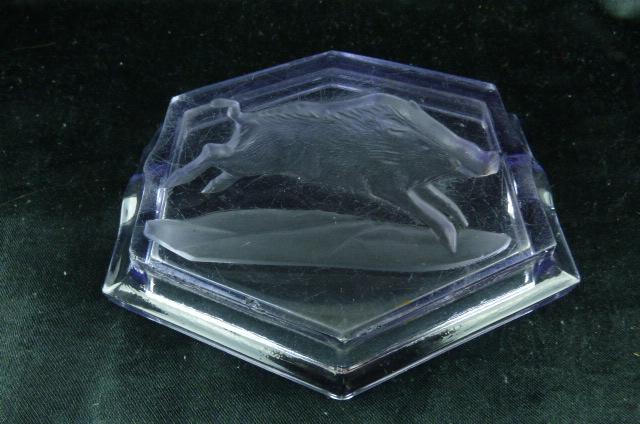 Cendrier hexagonal en verre - motif : sanglier  - Photo 3
