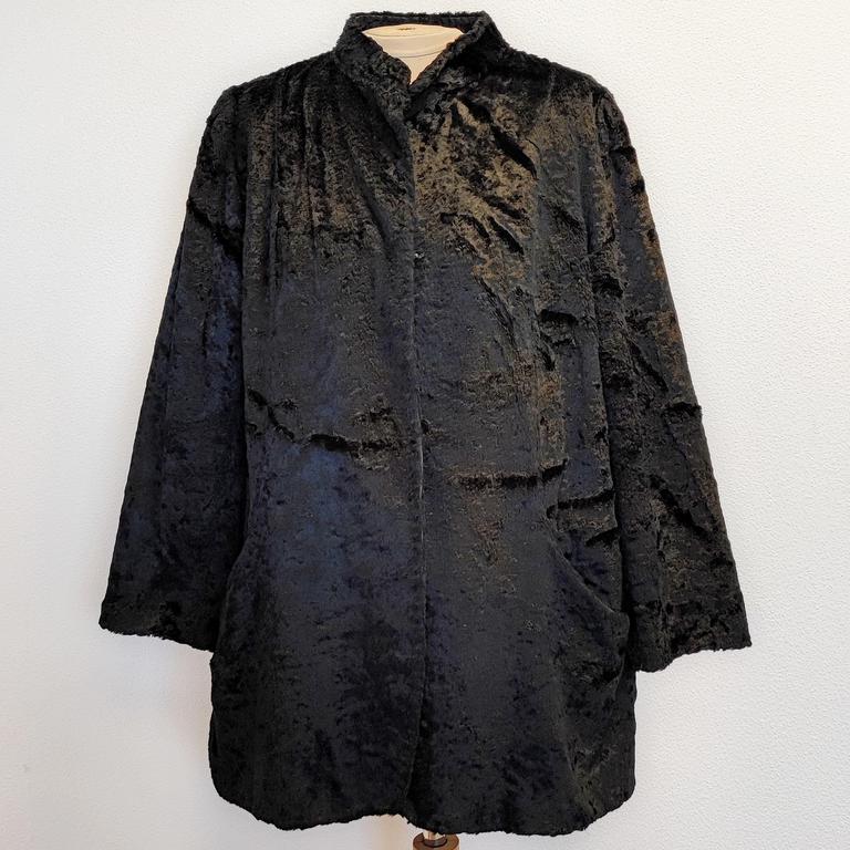 Manteau noir en fourrure synthétique vintage - XL - Femme - Photo 0