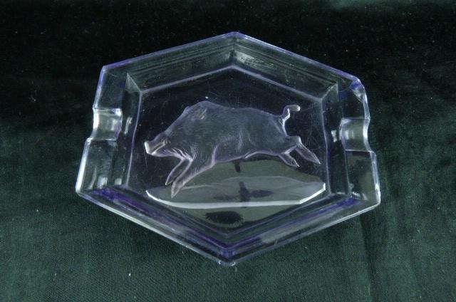 Cendrier hexagonal en verre - motif : sanglier  - Photo 0