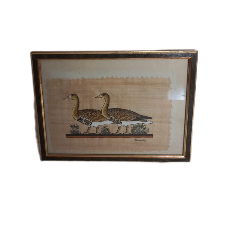 Cadre Papyrus Peint Couple D'osies Sauvages Vintage Sous Verre  - Photo 2